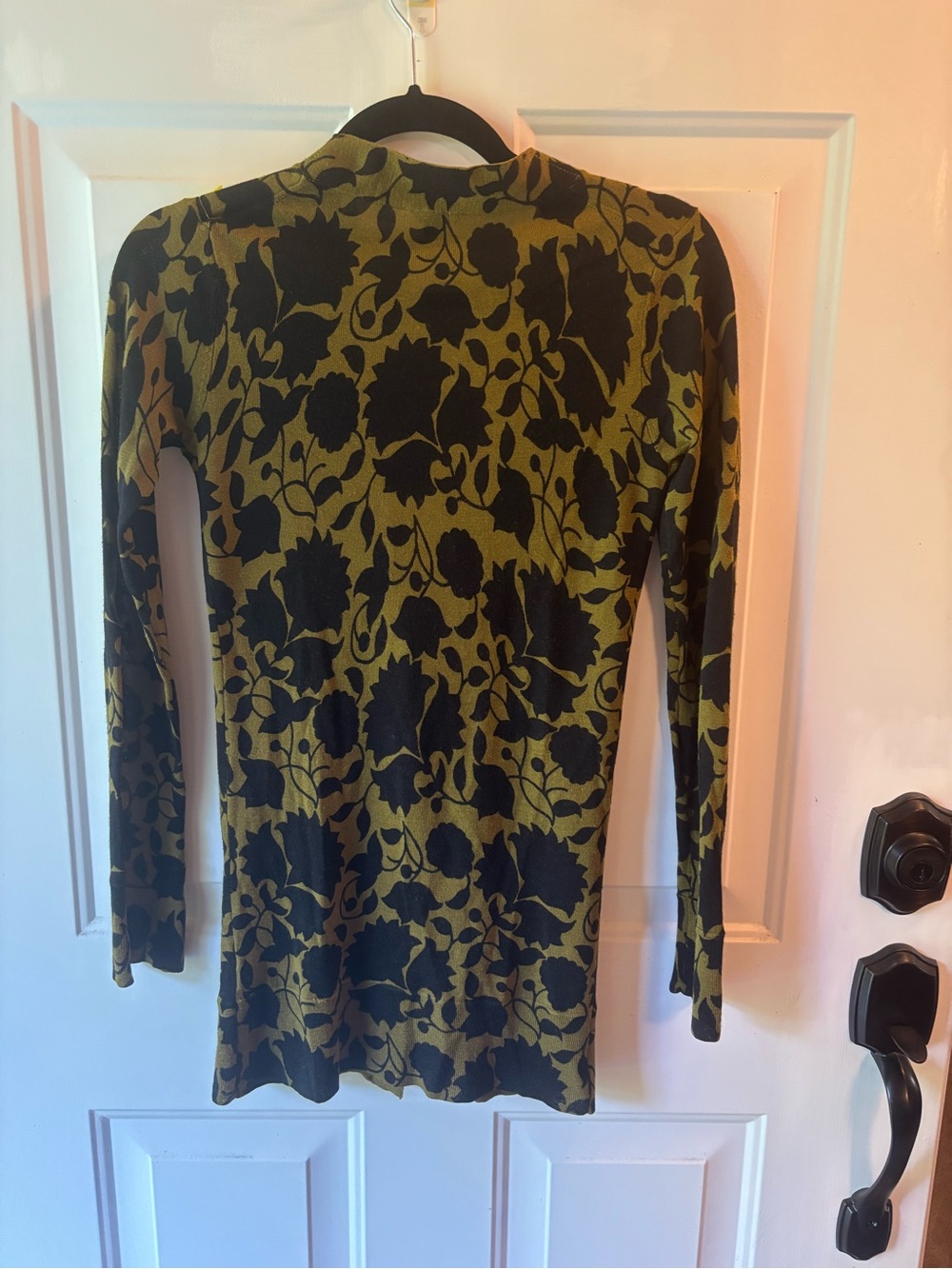 Fossil Olive Green and Black Floral Long Sleeve Top